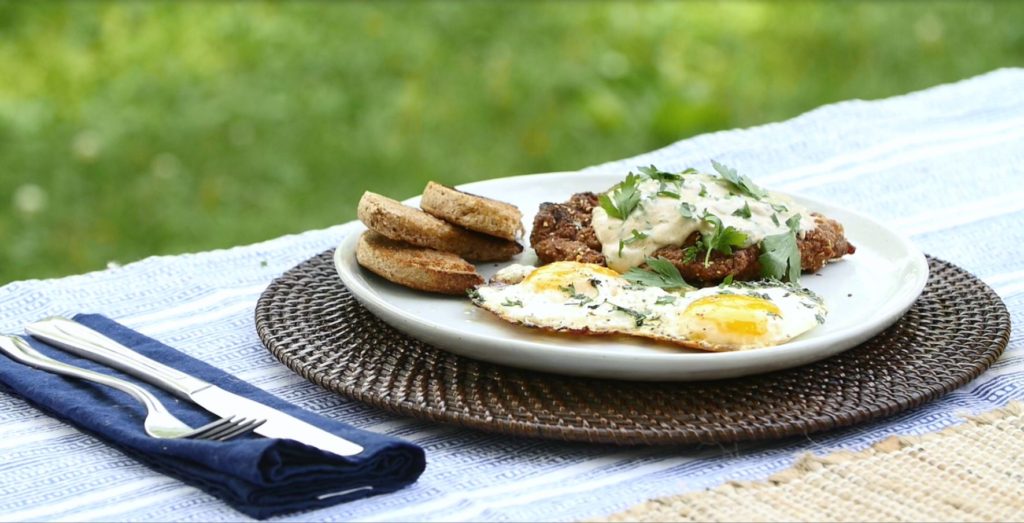 Crispy Fried Leg Steak with Egg