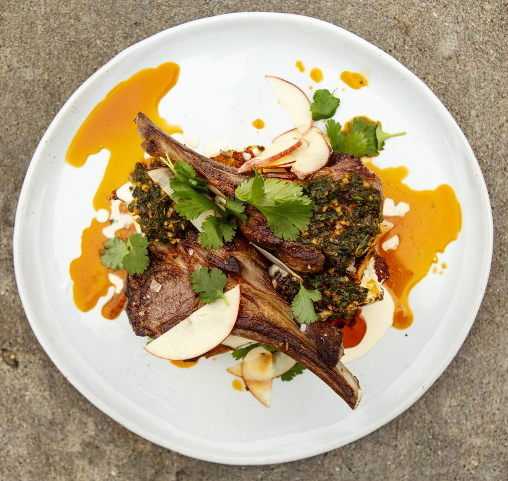 Grass fed lamb chops with potato pave and charmoula recipe