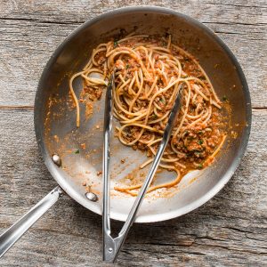 Goat heart spaghetti bolognese