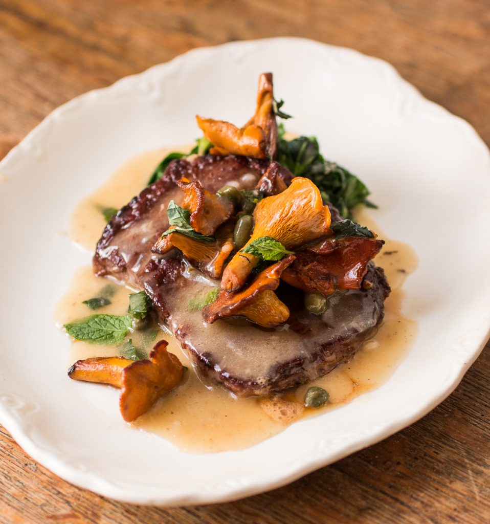 Lamb picatta with wild mushrooms and mint 