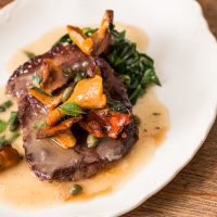 Lamb picatta with wild mushrooms and mint