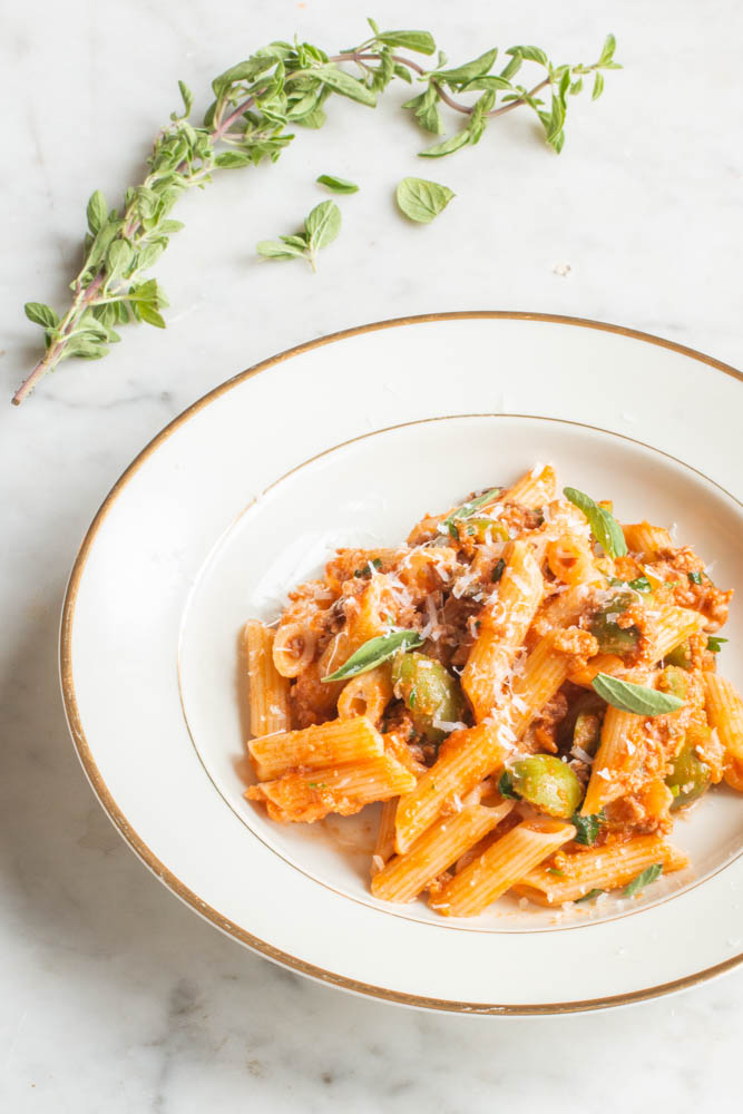 Goat or lamb ragu with olives and pecorino