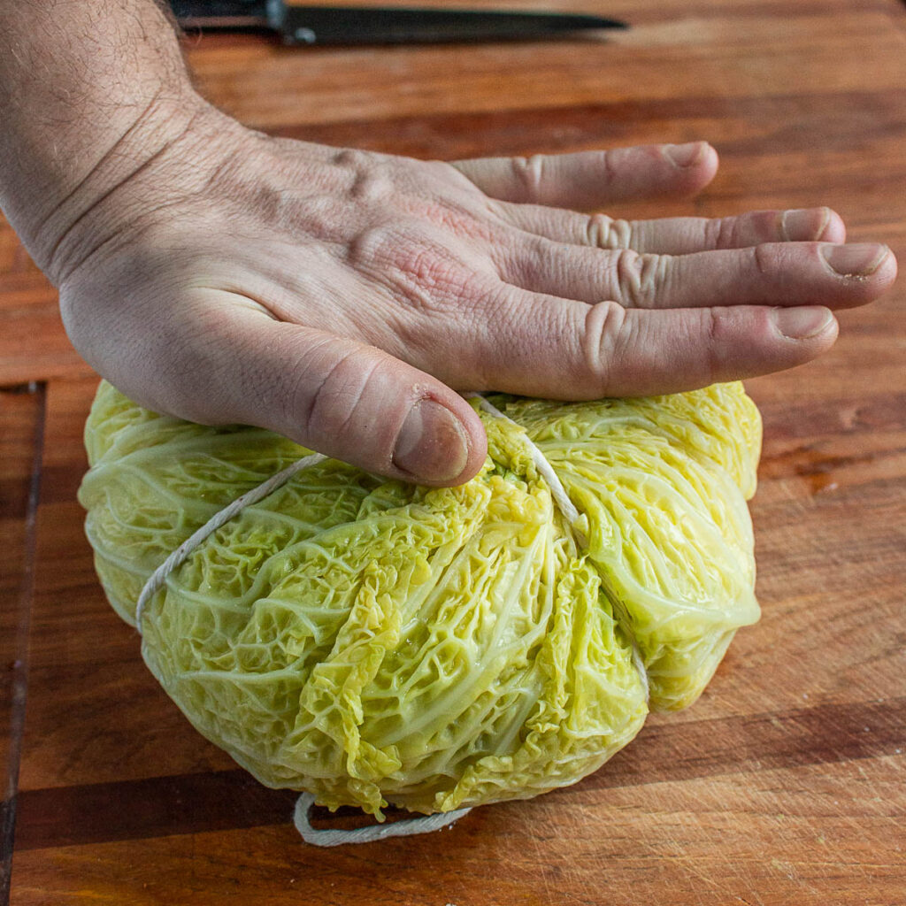 Cabbage stuffed with Lamb and Black Walnuts