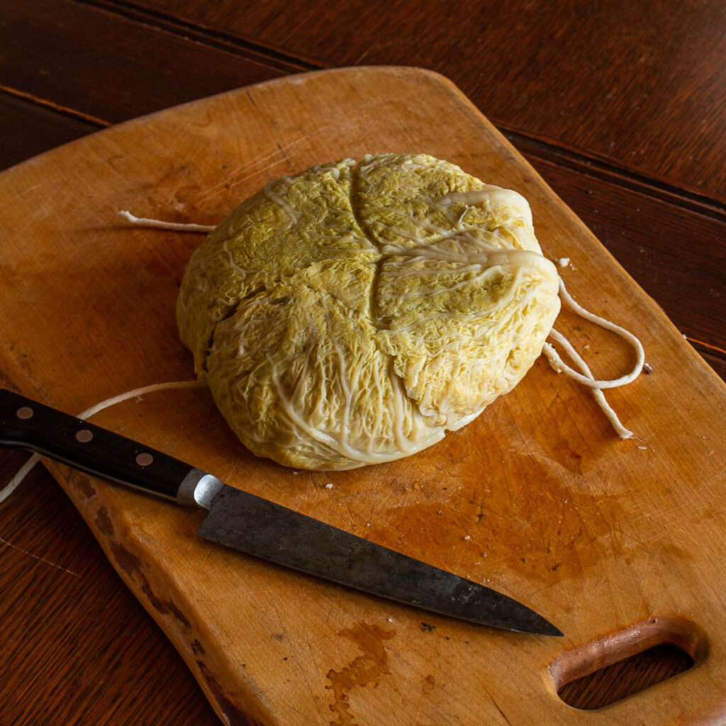 Cabbage stuffed with Lamb and Black Walnuts