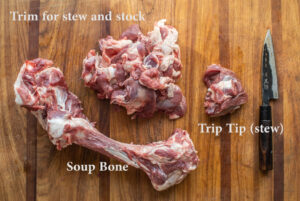 Cutting a lamb leg into roasts
