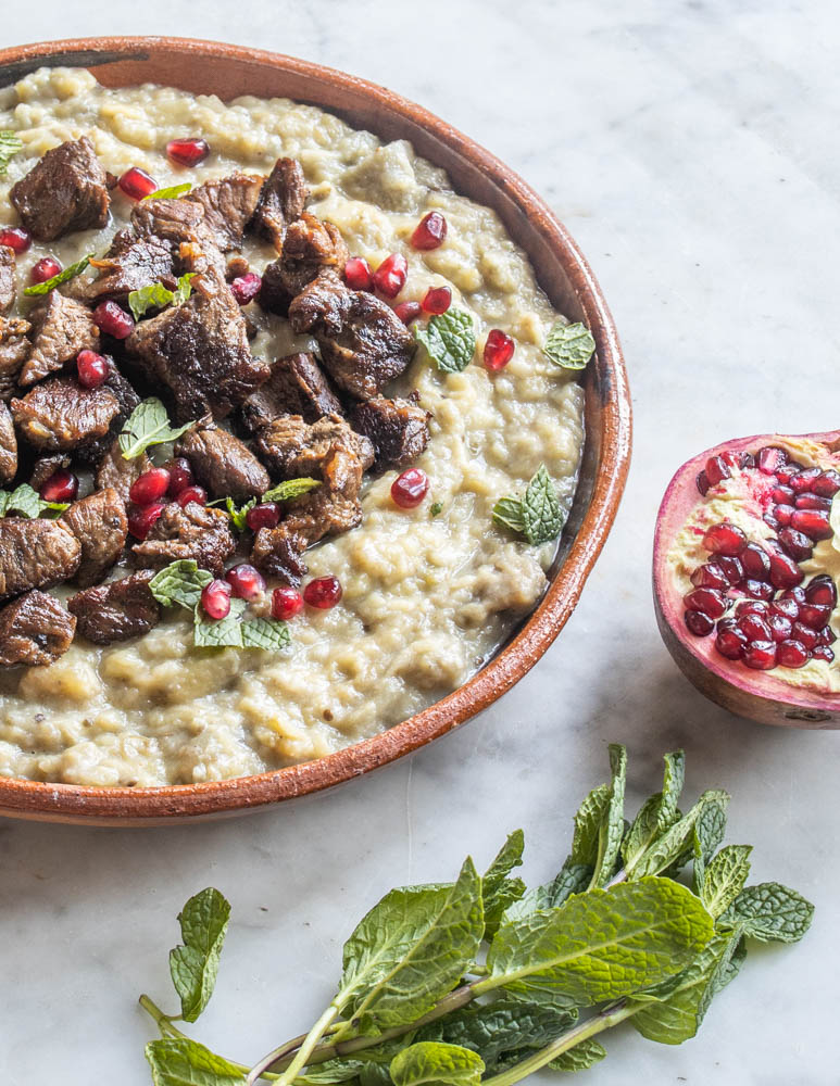 Turkish fried lamb with mashed eggplant recipe 