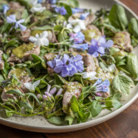 Goat tongue salad with salsa verde