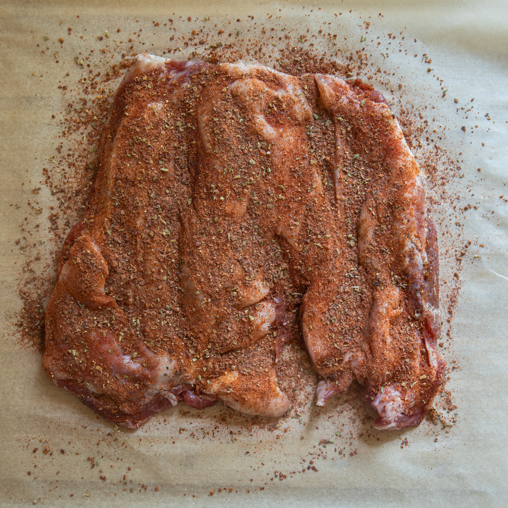 Dry-rubbed lamb or goat breast
