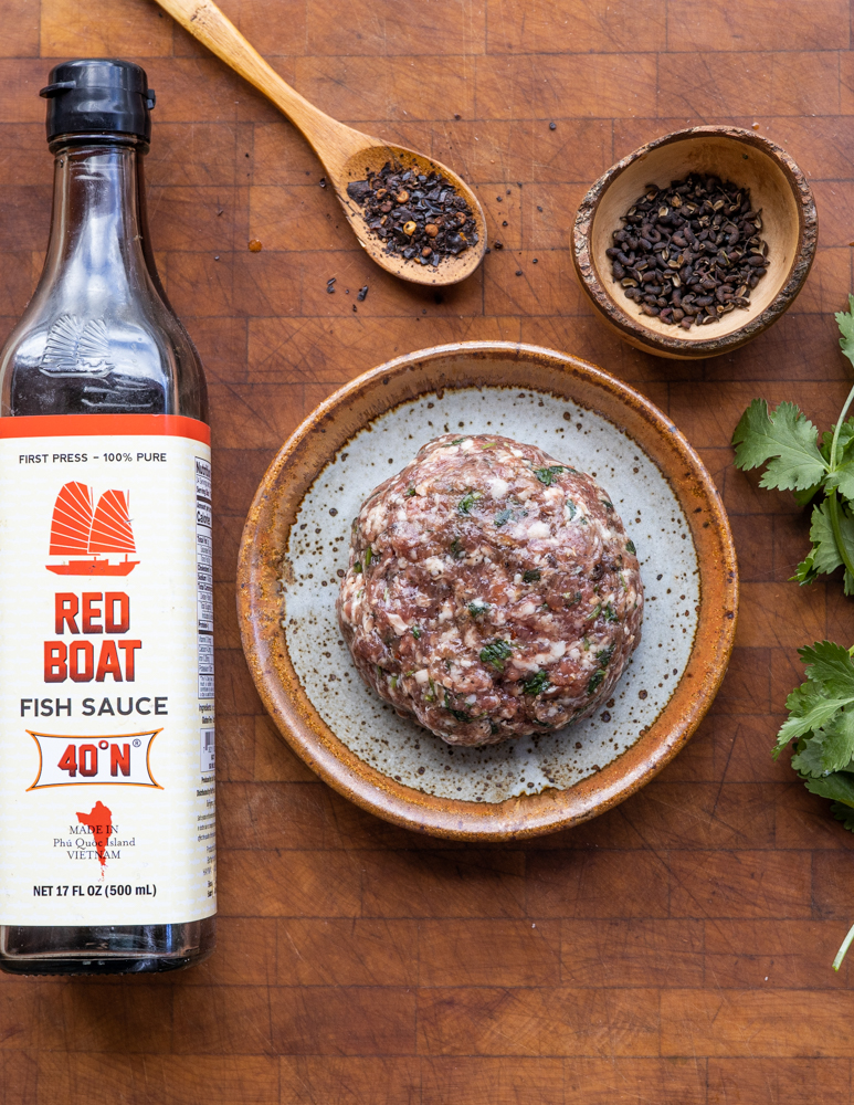 Szechuan inspired goat sausage with prickly ash
