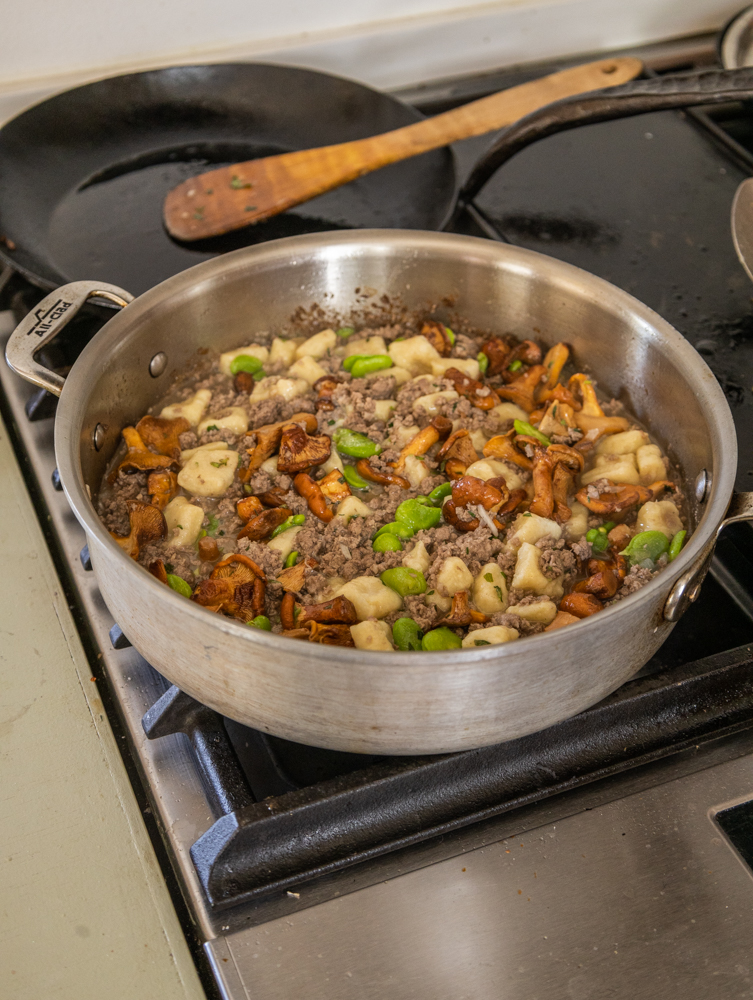 Goat gnocchi with chanterelle mushrooms, fava beans and savory
