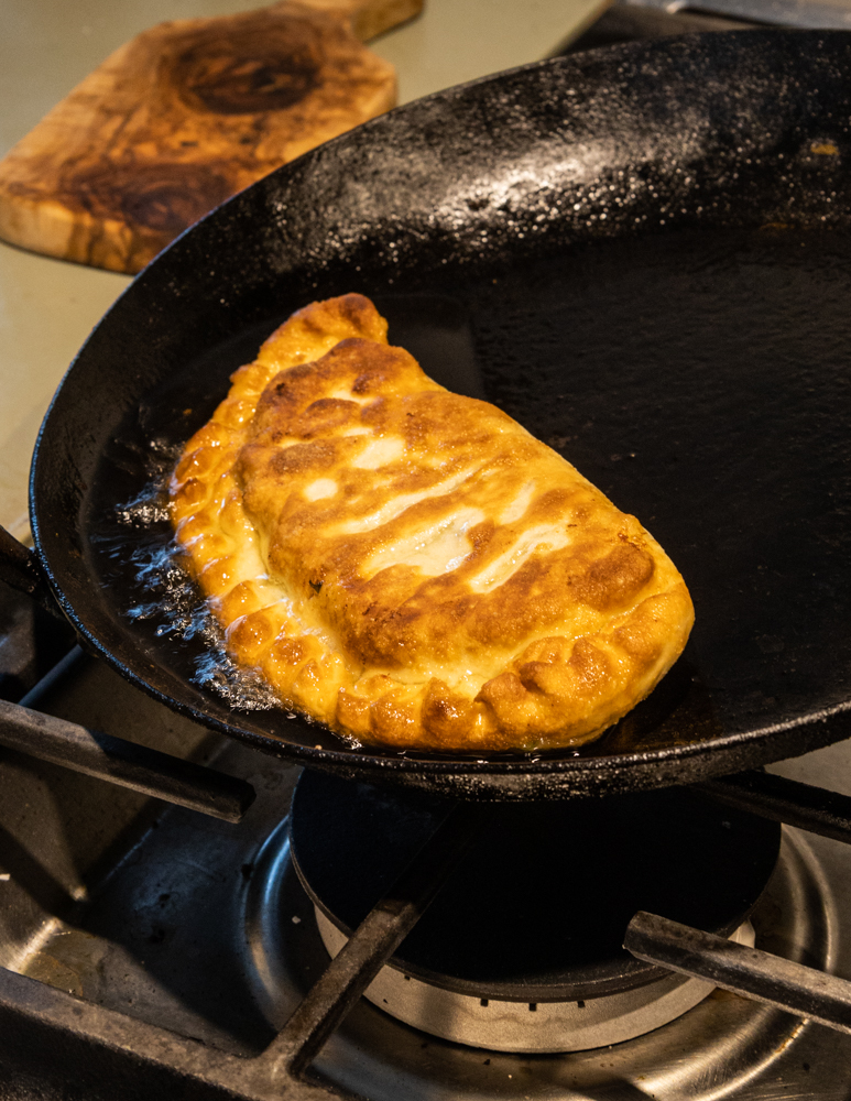 shallow frying sausage calzones
