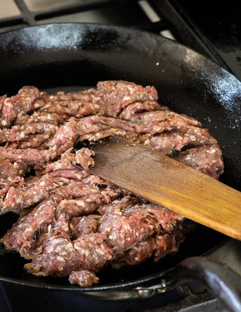 cooking lamb sausage